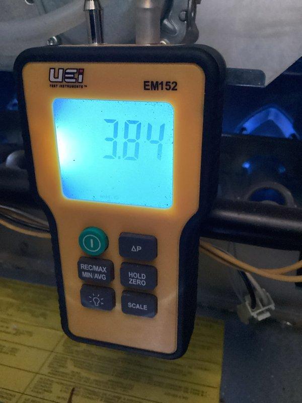 Completed monthly heating maintenance service on HVAC system. Conducted static pressure testing with UEI EM152 instrument, obtaining reading of 384. Inspected control board circuitry and blower assembly; all components and wiring connections verified in normal working condition with appropriate wear for operational equipment.