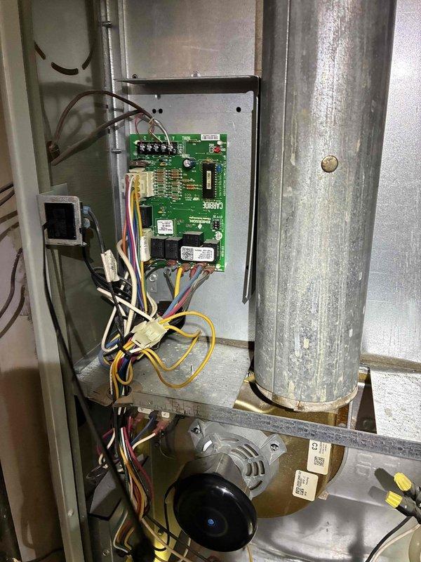 Completed monthly heating maintenance service on HVAC system. Conducted static pressure testing with UEI EM152 instrument, obtaining reading of 384. Inspected control board circuitry and blower assembly; all components and wiring connections verified in normal working condition with appropriate wear for operational equipment.