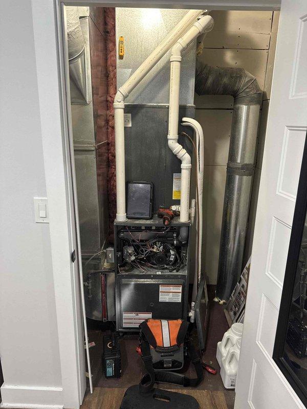 Responded to no-heat call for residential furnace. Diagnosed failed control board as evidenced by improper signal processing in the main circuit module. Replaced control board, verified proper connections of all wiring harnesses, and confirmed system operation through complete heating cycle test. Unit now functioning within manufacturer specifications.