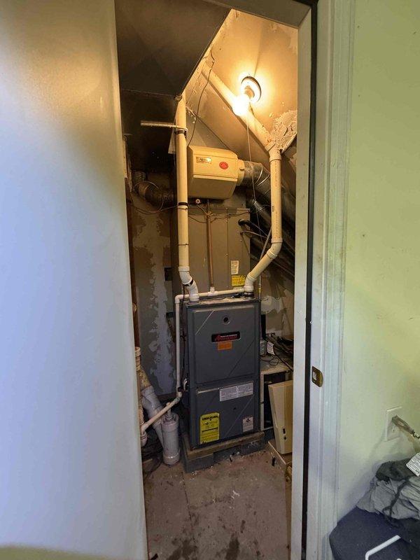 Responded to no-heat call where thermostat was not communicating with furnace despite battery replacement. Inspection of aging HVAC system (10+ years) revealed communication failure between control components. Restored proper communication, verified system operation, and confirmed heat functioning correctly before departure.