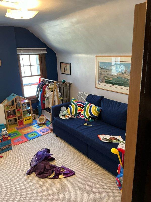 Conducted site assessment for potential mini-split installation on 3rd floor. Examined two rooms with sloped ceilings - an exercise/recreational room and a child's playroom. Client is a returning customer who previously had mini-splits installed on 1st and 2nd floors approximately 3 years ago and requested options for extending system to the attic level.