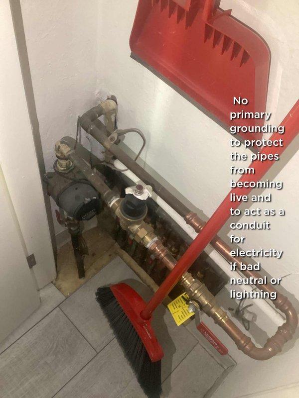 Completed installation of dedicated microwave circuit and replaced incorrect breakers in electrical panel. Identified and corrected missing primary grounding to water pipes, which posed a significant safety hazard as ungrounded pipes could become energized during neutral fault conditions or lightning strikes.
