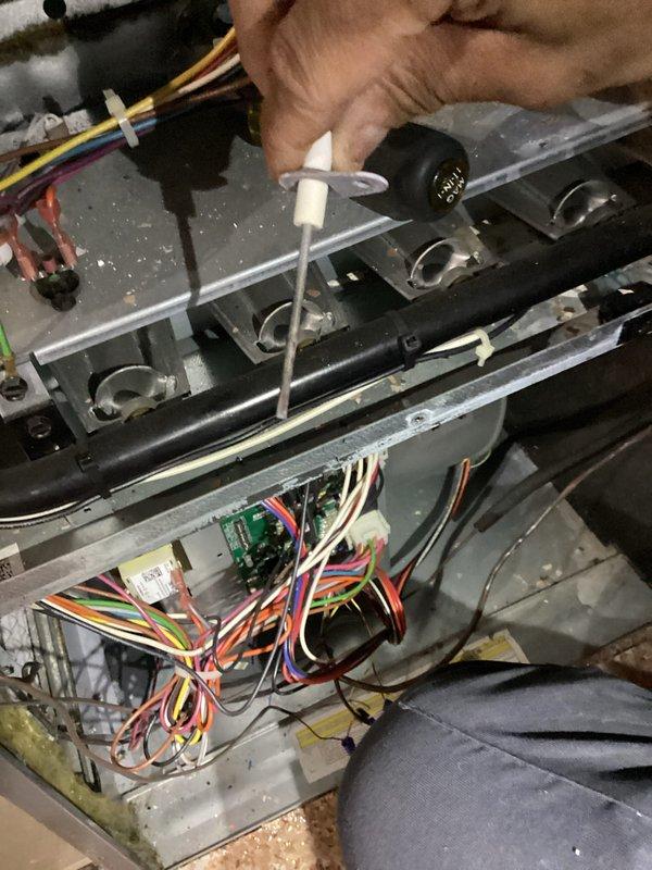 Conducted scheduled monthly heating system maintenance on HVAC unit. Performed diagnostic inspection of control board and electrical connections, examining circuit board terminals and wire harnesses for proper connection. Tested system components using probe instrument to verify proper functionality of heating elements and control systems.