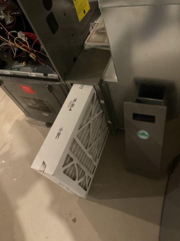 Performed scheduled maintenance on garage heating system. Inspected and serviced furnace unit with connected PVC venting system and air handler. Checked filter housing (TG 20-4) and verified all electrical connections and copper components were in proper working order.