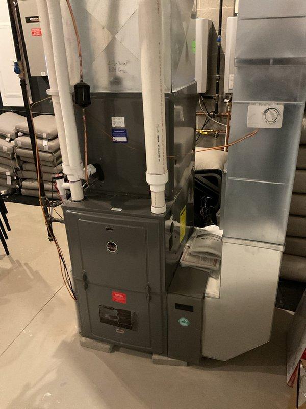 Performed scheduled maintenance on garage heating system. Inspected and serviced furnace unit with connected PVC venting system and air handler. Checked filter housing (TG 20-4) and verified all electrical connections and copper components were in proper working order.