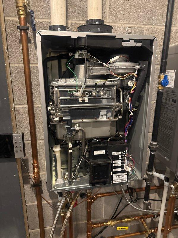 Performed comprehensive flush and service on two tankless water heaters as scheduled. Opened units to access internal components, thoroughly flushed both heat exchangers to remove mineral buildup and sediment. Inspected all plumbing connections, valves, and electronic components during service to ensure optimal system performance and efficiency.