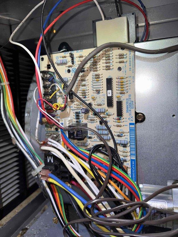 Performed routine furnace maintenance including inspection of electrical panels and wiring connections. Examined and tested electronic control board functionality with all components showing proper operation. System left in good working condition with no issues identified.
