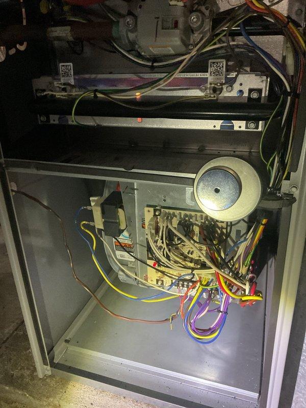 Responded to no-heat call for furnace system less than 5 years old. Inspection revealed debris in the blower housing causing operational issues. Removed foreign material from blower assembly, verified proper ignition sequence, and tested system operation. Unit now functioning properly with normal heat output.