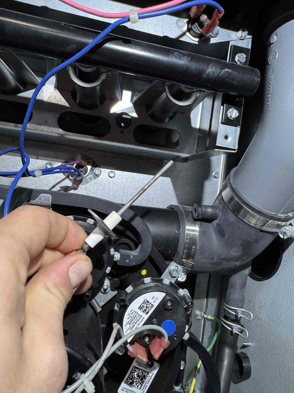 Performed routine maintenance on aging furnace system (10+ years old). Inspected electrical connections and wiring integrity, ensuring proper component function. Examined ventilation system including PVC exhaust pipes and verified furnace operation through complete heating cycle.