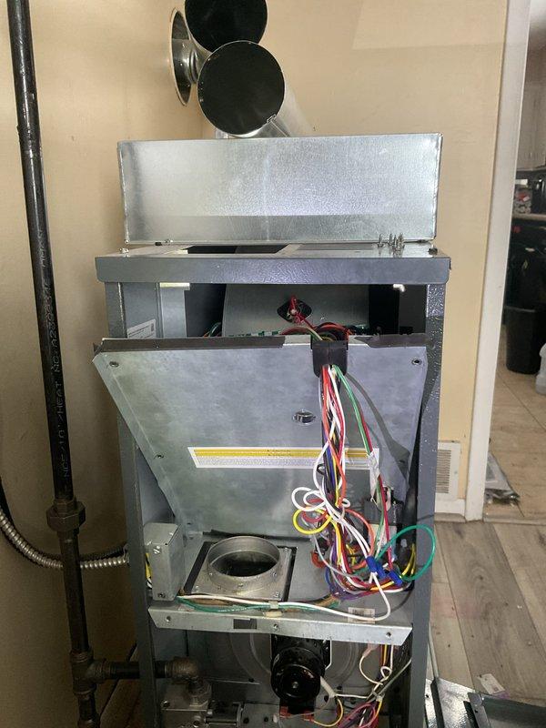 Responded to no-heat call and performed diagnostic on furnace. Accessed control board and inspected wiring connections and circuit components. After examination of internal components through the access panel, restored heating functionality by resolving electrical issue with control system.