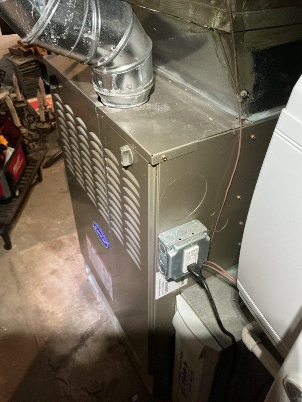 Performed scheduled heating maintenance on two furnace systems. Inspected both units, noting oxidation on copper refrigerant line in second system that will need monitoring. All systems functioning properly with clean filters and proper electrical connections verified.