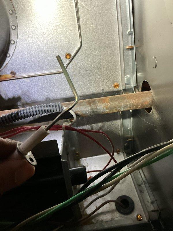 Performed scheduled heating maintenance on two furnace systems. Inspected both units, noting oxidation on copper refrigerant line in second system that will need monitoring. All systems functioning properly with clean filters and proper electrical connections verified.