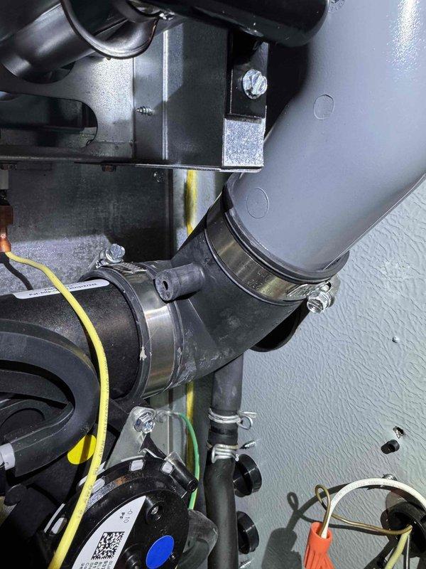 Performed scheduled annual maintenance on furnace system. Inspected PVC flue pipe connections and clamps for proper sealing. Cleaned flame sensor with abrasive pad and checked electrical connections throughout system to ensure proper functionality.