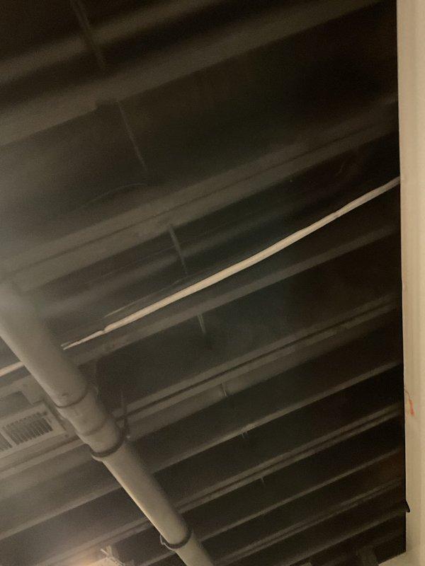 Inspected finished basement where AC condensate line from furnace was leaking. Identified melting and continuous dripping from the pipe connection. Repaired damaged section to prevent further water damage to finished basement ceiling and structure.