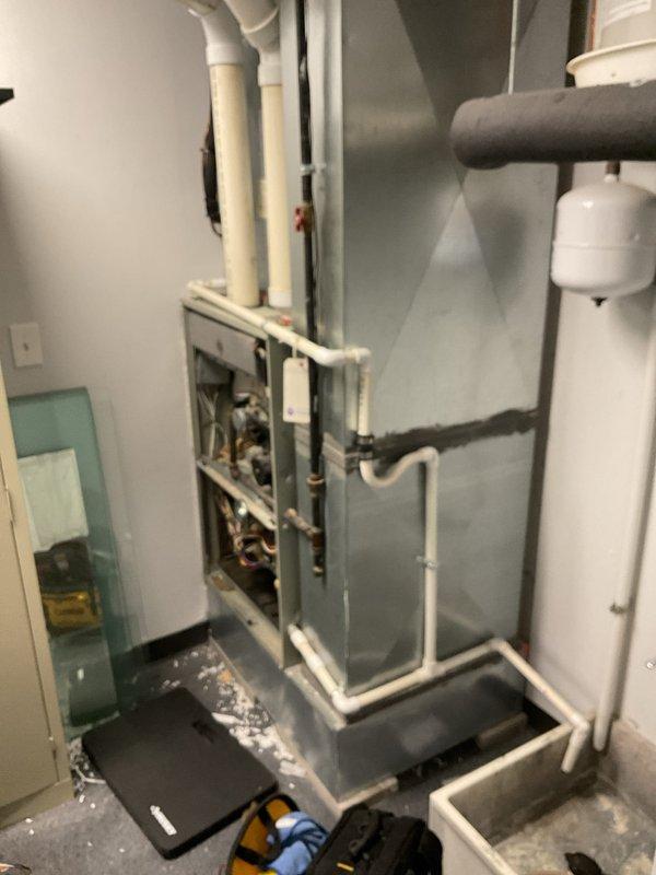 Responded to commercial no-heat call, where customer reported one furnace not producing heat. Upon inspection of the unit, accessed internal components by removing front panel to examine gas valve assembly, motor, and electrical connections. Found issue with the furnace system and restored heat functionality.