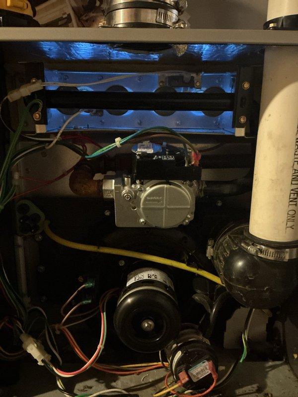 Replaced defective gas valve on customer's heating system. Confirmed proper system operation after installation with thermostat set to 73° heat mode. System now functioning correctly with all safety checks completed.