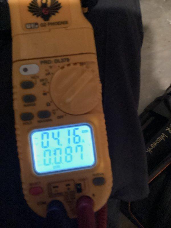 Performed routine heating maintenance on customer's HVAC system. Conducted electrical testing with multimeter showing readings of 04.16/0087. Inspected humidifier per customer's previous estimate request and verified proper operation of all heating system components.