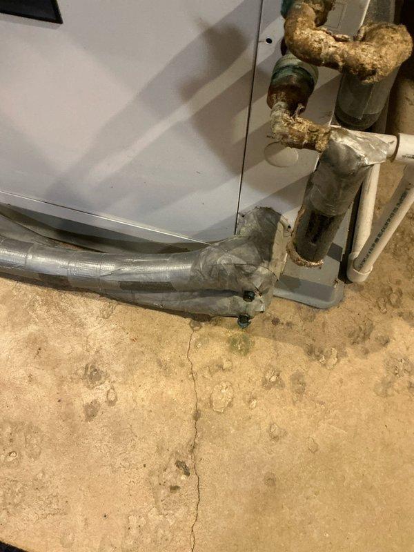 Conducted evaluation of existing geothermal heat pump system exhibiting refrigerant leak issues. Inspection revealed significant corrosion on copper fittings and connections. Documented current installation configuration including ductwork, plumbing connections, and electrical components to prepare comprehensive replacement quote for new geothermal heat pump system.