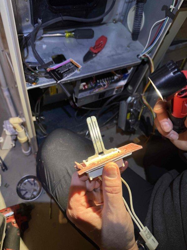 Returned to customer's location to complete igniter replacement on heating system. Removed failed igniter component and installed new replacement igniter. Tested system operation to confirm proper ignition sequence and functionality before completing service.