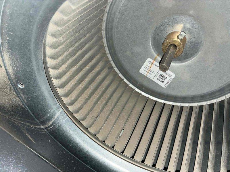 Performed heating maintenance inspection on system with reported humidifier issues. Conducted electrical testing with multimeter on control board to diagnose humidifier water flow problem. Inspected blower wheel assembly, noting dust accumulation on components.
