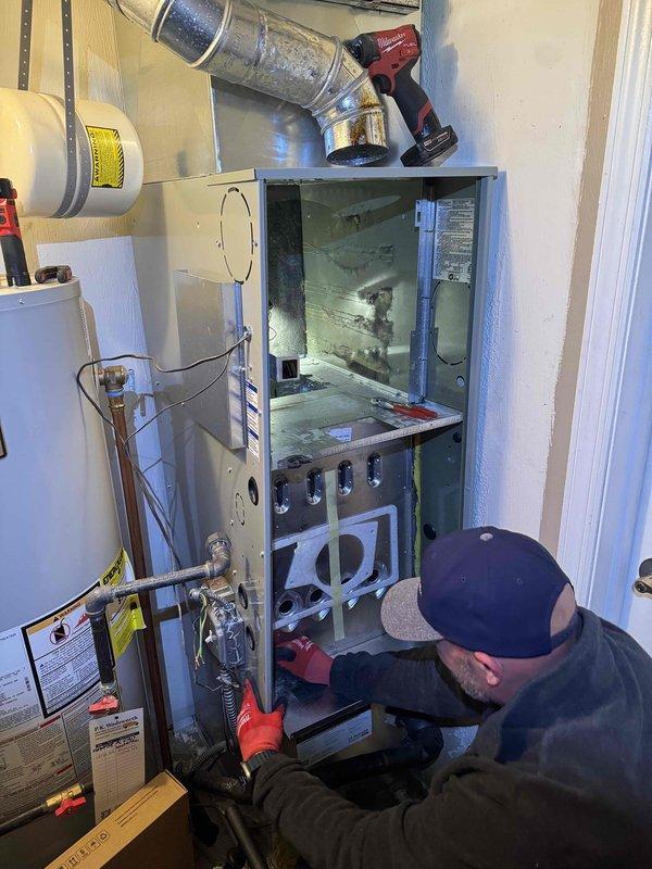 Performed complete replacement of damaged heat exchanger on residential furnace system. Replaced limit switch and igniter assembly during the repair to ensure proper system ignition and safe operation. All components were tested after installation, with system now functioning within manufacturer specifications.