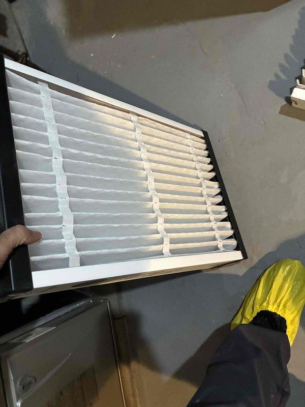 Completed routine heating maintenance service. Inspected blower assembly and found it in good operating condition with no visible damage or debris. Replaced air filter with new pleated filter to ensure proper system airflow and efficiency.