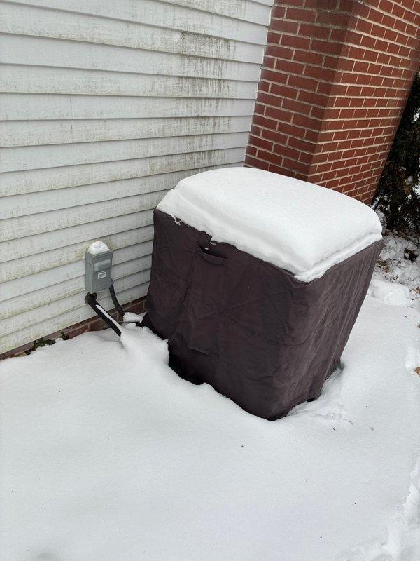 Inspected non-functioning furnace at customer's residence. Observed evidence of aged HVAC system with no heat output. Exterior condenser unit was properly weatherized with protective cover during winter conditions. Evaluated existing plumbing infrastructure and ductwork for compatibility with potential replacement options. Provided customer with furnace replacement estimate due to complete system failure.