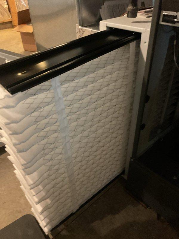 Completed first-year heating maintenance. Inspected and verified proper installation of air filter in HVAC system. Noted requirement for water panel replacement for model 700 humidifier, which will be supplied on next visit.