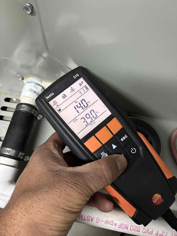 Performed routine heating maintenance service on a newly installed PSP system. Conducted comprehensive diagnostics using Testo measurement equipment, verifying proper temperature readings (140°F/173°F) and pressure parameters (390/5) on the heating system. Equipment was properly documented in customer's service record as requested.
