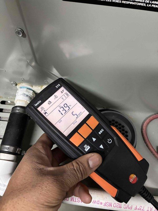 Performed routine heating maintenance service on a newly installed PSP system. Conducted comprehensive diagnostics using Testo measurement equipment, verifying proper temperature readings (140°F/173°F) and pressure parameters (390/5) on the heating system. Equipment was properly documented in customer's service record as requested.