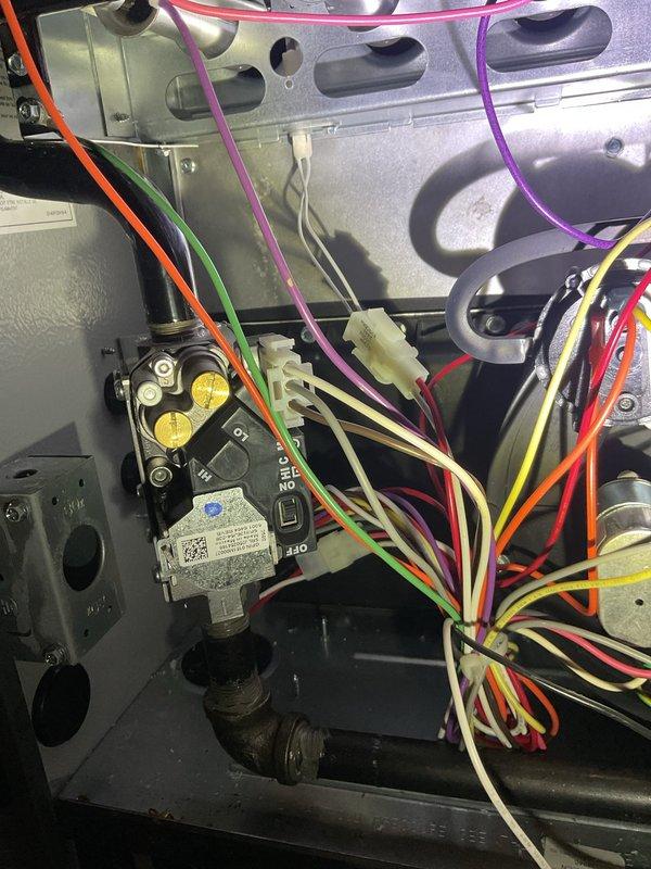 Diagnosed and repaired intermittent heating failure on relatively new furnace by replacing faulty gas valve that was preventing consistent ignition. Verified proper operation of all control board connections and exhaust venting system after installation. System now functioning properly with consistent heat output.