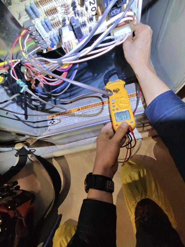 Performed comprehensive tune-up maintenance on 15+ year old furnace. Conducted electrical diagnostics using multimeter to verify proper voltage and component functionality. Inspected heat exchanger and internal components for safe operation and efficiency.