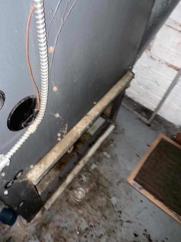 Performed assessment of existing HVAC system showing significant deterioration, with visible dust accumulation on ductwork and aging components. Presented furnace replacement options to customer due to complete heat failure, along with available financing solutions.