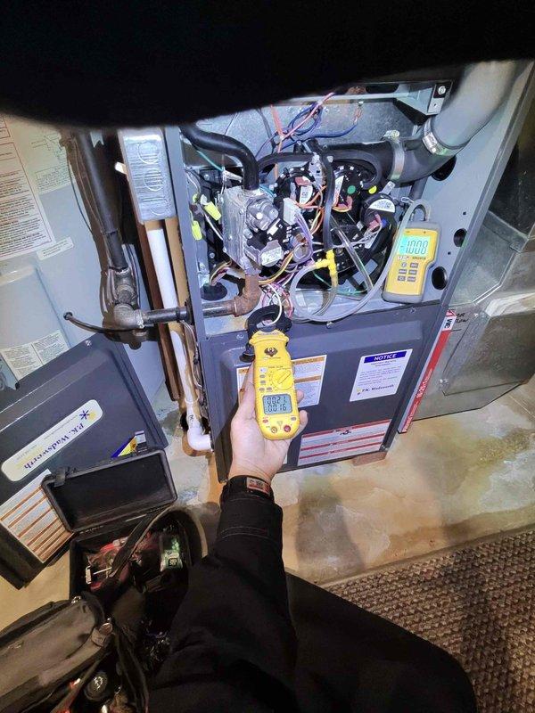 Performed warranty service to replace faulty inducer motor and control board in customer's HVAC system. Conducted electrical diagnostic testing with multimeter to verify proper operation of newly installed components and confirm system functionality after repairs.