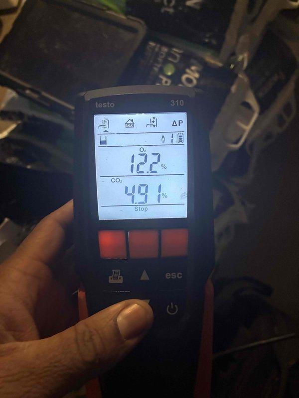 Performed heating system tune-up service, including visual inspection of blower motor assembly and wiring connections. Conducted combustion analysis using Testo 310 analyzer, confirming proper oxygen (12.2%) and carbon dioxide (4.91%) levels within acceptable parameters for safe and efficient operation.