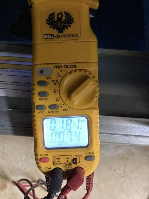 Performed scheduled heating maintenance on furnace system. Conducted electrical diagnostics with multimeter, measuring amperage readings between 0.18-0.19 amps and voltage readings of 344V to verify proper electrical operation of components.
