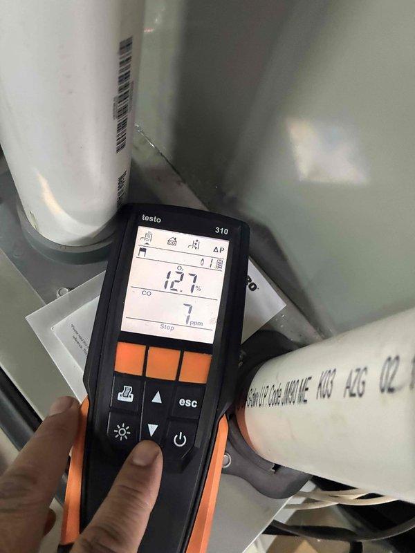 Performed scheduled monthly heating maintenance service on HVAC system. Conducted gas analysis with Testo 310, measuring CO levels at 12.7 ppm, and verified differential pressure readings of 13.9 using UEI PD650 meter. All measurements within acceptable operating parameters.