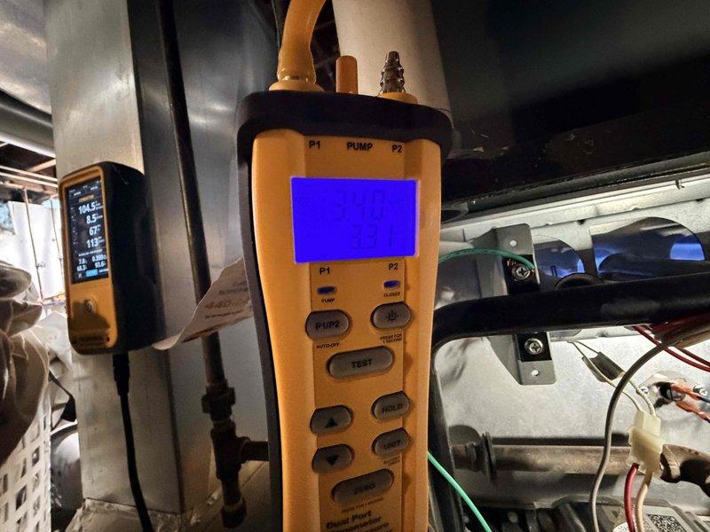 Performed scheduled monthly heating maintenance service on two systems. Conducted electrical diagnostics using Fieldpiece SC660 multimeter to verify proper system voltage and capacitance readings. Completed pressure testing with digital manometer to ensure optimal system operation and efficiency.