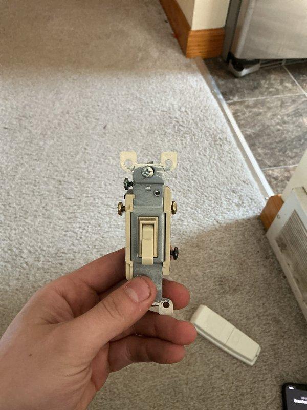 Responded to electrical service call after tenant experienced power issue following a circuit overload. Inspected ceiling fan in entryway that failed to operate after breakers were reset. Removed and tested light switch, confirming proper voltage and replacing faulty switch. Verified proper operation of the 5-blade ceiling fan fixture before completing service.