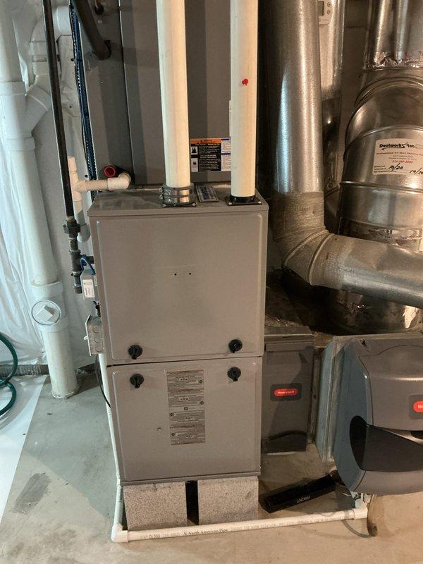 Performed routine furnace maintenance on residential HVAC system. Inspected and cleaned all components including heat exchanger, burners, and blower assembly. Verified proper operation of safety controls and checked condensate drainage system; all systems functioning within normal parameters.