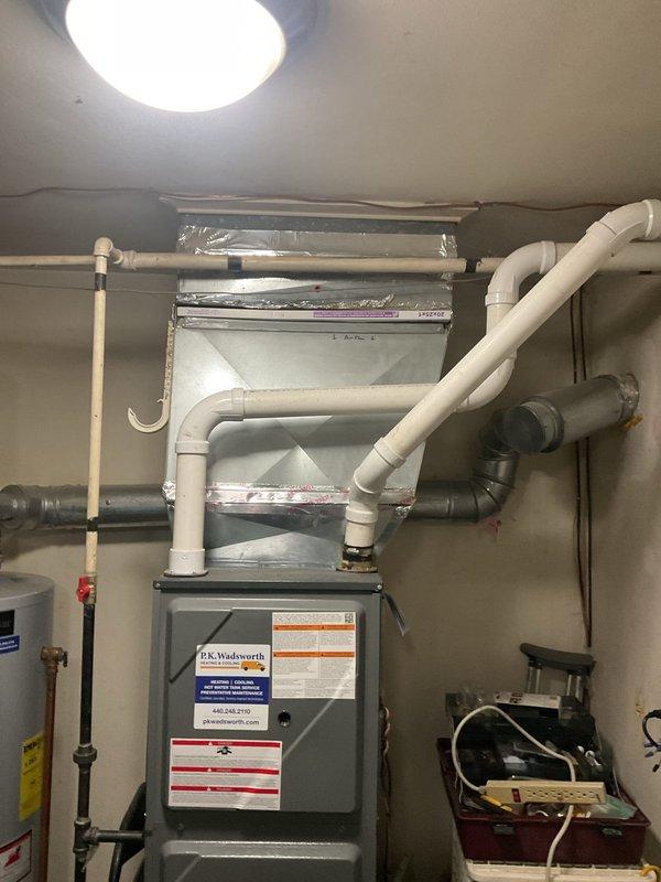Performed scheduled heating maintenance service on 10+ year old furnace system. Conducted complete inspection of furnace including removal of front panel to examine control board, wiring connections, and blower assembly. Verified proper operation of all components and inspected ductwork and ventilation system for integrity and performance.