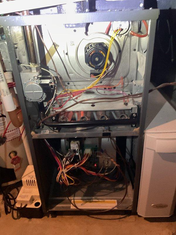 Performed standard heating maintenance service on furnace system. Inspected and tested all components including blower motor assembly and electrical connections. System is operating normally with no issues identified.