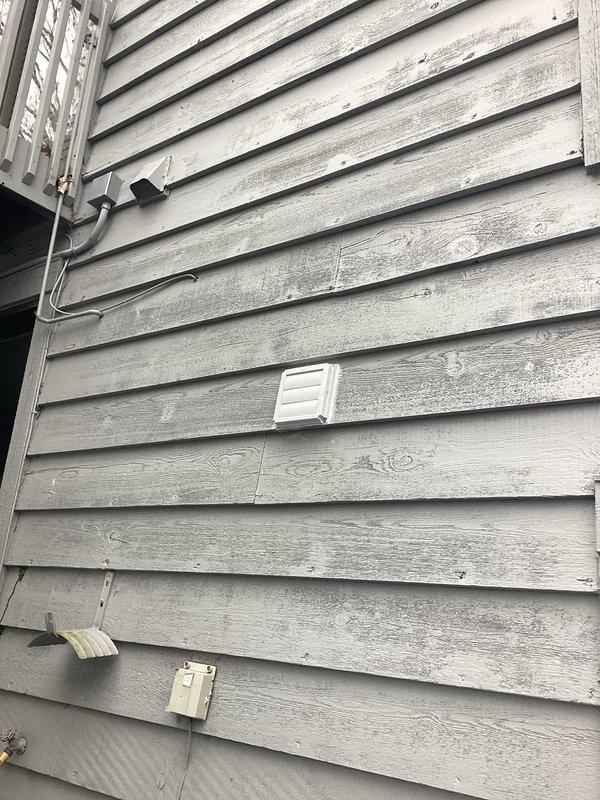 Arrived on site and replaced deteriorated exhaust vent head on exterior wall. Properly sealed installation to prevent moisture intrusion and ensure proper ventilation function.