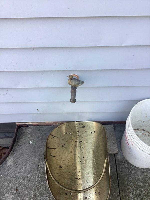 Responded to service call for non-functioning outdoor spigot. Inspected interior plumbing connections in basement, revealing copper supply line issues. Repaired connection to decorative duck-handled exterior faucet, restoring proper water flow and functionality.