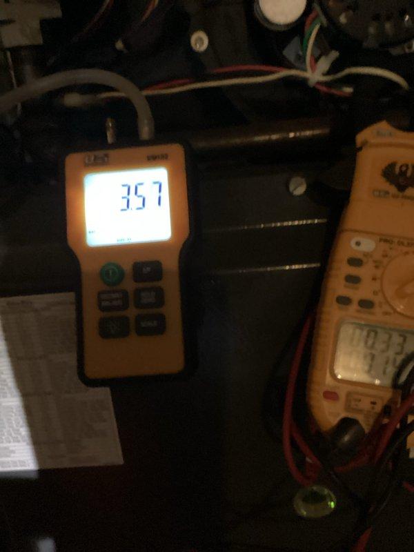 Performed scheduled maintenance on heating system, conducting comprehensive diagnostic testing with multimeter and electronic measurement devices. Verified system parameters including temperature readings of 35.7° and pressure measurements of 10.72/6.0, ensuring optimal furnace performance for continued reliable operation.