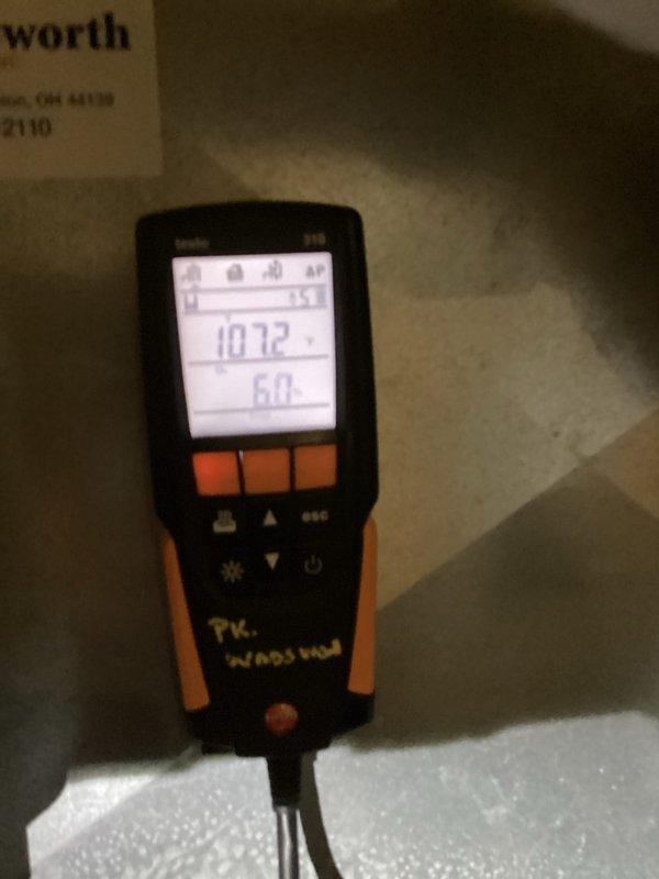 Performed scheduled maintenance on heating system, conducting comprehensive diagnostic testing with multimeter and electronic measurement devices. Verified system parameters including temperature readings of 35.7° and pressure measurements of 10.72/6.0, ensuring optimal furnace performance for continued reliable operation.