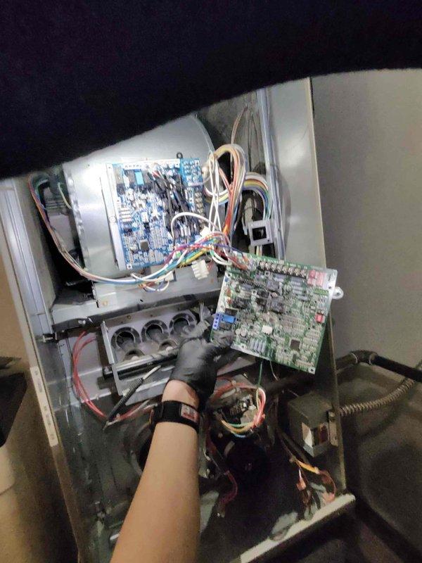 Successfully completed a comprehensive furnace repair involving the replacement of a failed inducer motor, faulty pressure switch, and damaged control board. All components were properly installed, wired according to manufacturer specifications, and system operation was verified through complete testing to ensure proper heating function and safety.
