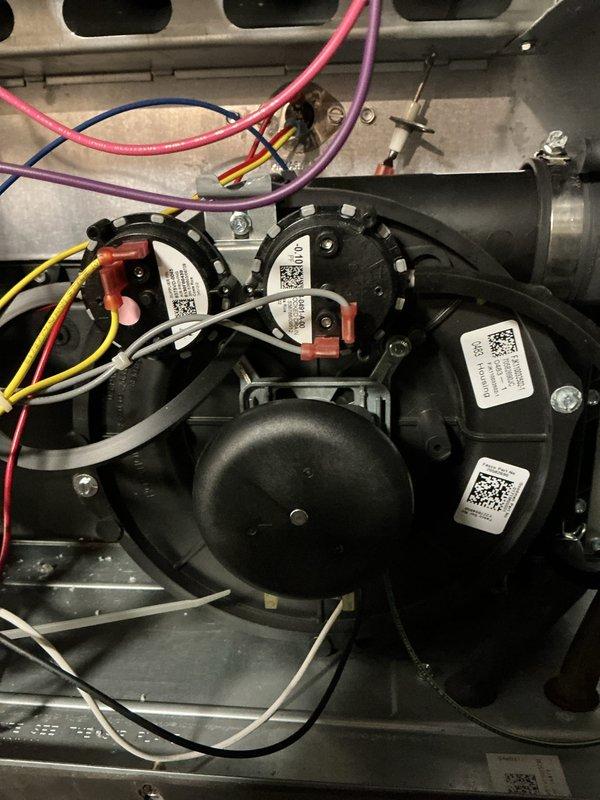 Conducted scheduled heating maintenance service on furnace system. Inspected and verified proper electrical connections to draft inducer motor and control board, ensuring all wire terminals were secure and properly seated. Confirmed operational status of blower assembly and checked system safety controls as part of preventative maintenance protocol.
