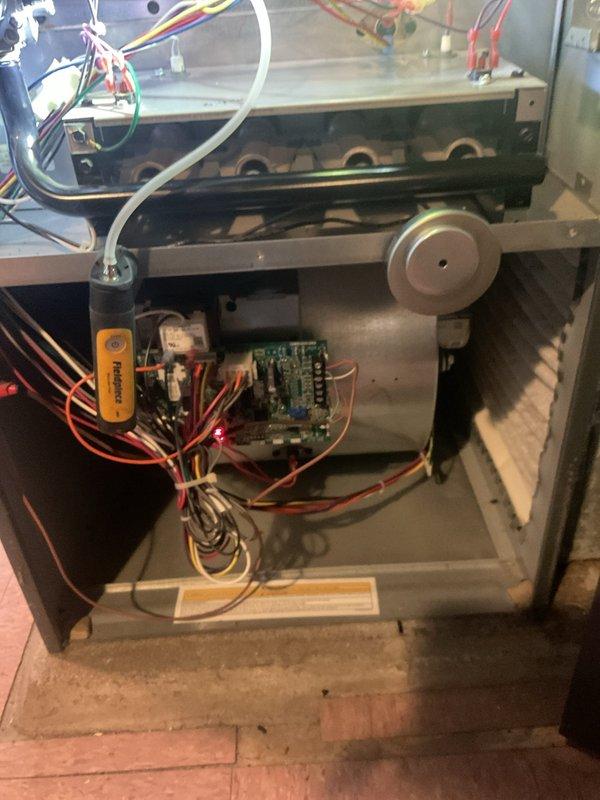 Performed scheduled heating maintenance service on residential furnace system. Conducted comprehensive inspection of electrical components including circuit board functionality and blower motor assembly. All connections were verified secure and system was confirmed to be operating within normal parameters with no issues detected.