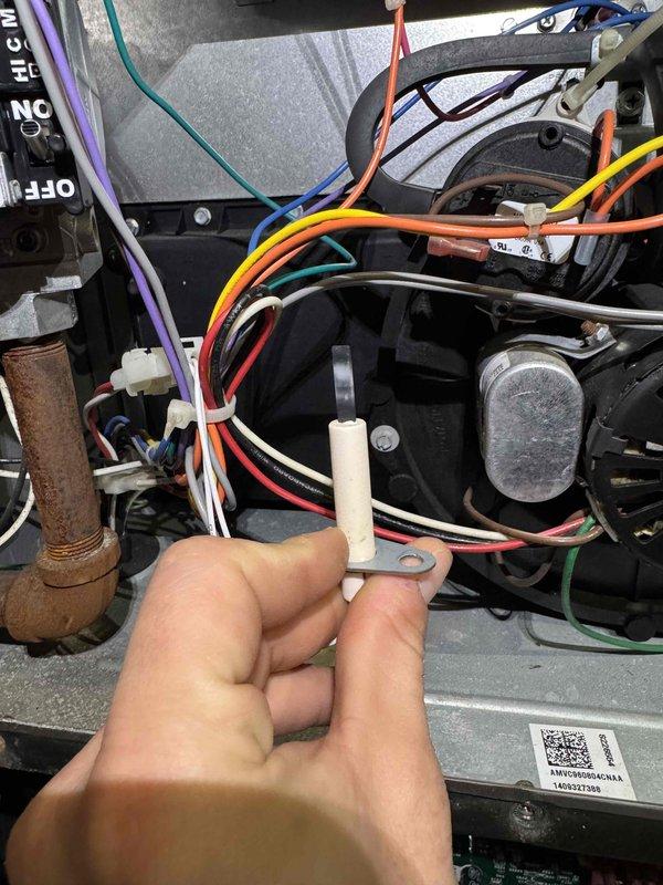 Performed scheduled heating maintenance service on furnace system. Inspected and tested electrical connections, ensuring proper wire terminal connections were secure. Examined heat exchanger coils and fins for cleanliness and proper operation, noting normal oxidation on copper components.